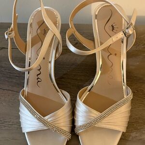 Nina Cream Strappy Heels with Rhinestones